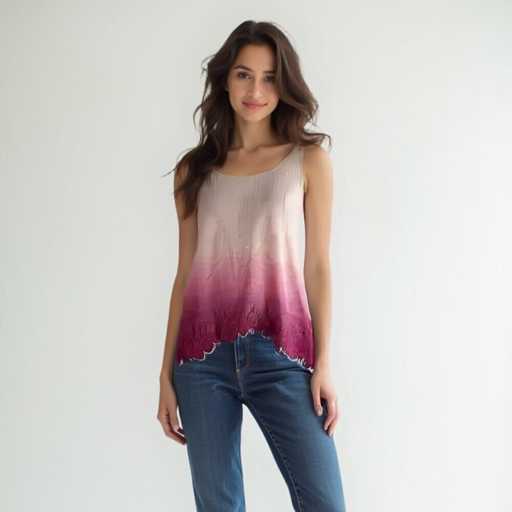 White Crow Pink Ombre Lace Tank Top Summer Festival S
